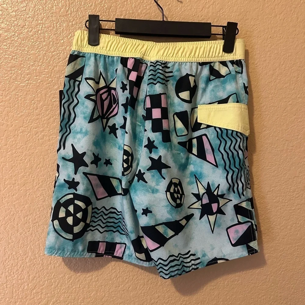 Volcom Yellow and Blue Hybrid Shorts with Geometric Design